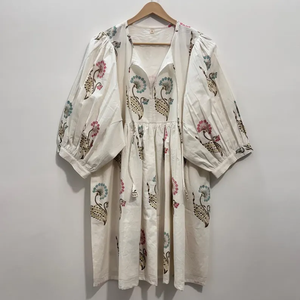 เดรสลำลองผู้หญิง ผ้าทอ 100% คอตตอน ลายพิมพ์ดอกไม้/สีพื้น แต่งโครงสร้าง แขนสั้น เอวทรงเอ็มไพร์ ทรงเบบี้ดอลล์ - Product Image 5