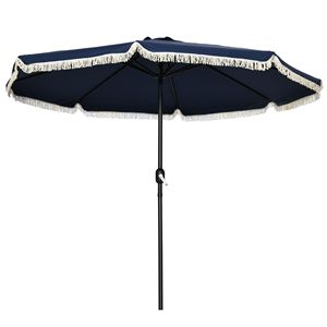 Sombrilla de Patio Azul Oscuro de 9 pies con Manivela de Inclinación y 8 Varillas, Sombrilla de Mesa para Jardín, Terraza o Piscina - Product Image 1