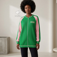 Alpha |   Kapa |   Cardigan zippé intégral pour femme Alpha Sorority, couleur vert-rose, manches longues, tricot doux, style universitaire grec