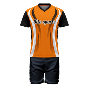 Orange Black Volleyball Uniform Short Sleeve Sports Jersey Shorts Set Sublimated Design Team <b>Athletic</b> Wear Custom Match Outfit - Product Image 2