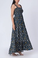 Robe trapèze pour femme, qualité supérieure, personnalisée, douce, à motifs floraux, à bretelles, smockée, écologique, coupe ajustée, respirante, col en V, taille élastique, pour les vacances