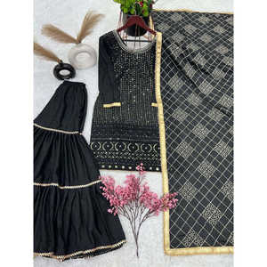 Conjuntos de diseño para mujer Faux Georgette Heavy Top Plazzo con Dupatta Elegante y elegante - Product Image 4