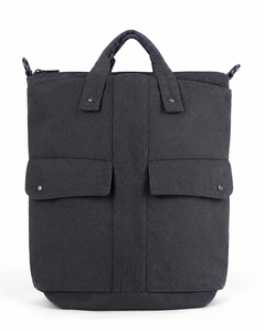 Black Canvas Tote Bag With Top Handle And Front Pockets Large Capacity <b>Backpack</b> For Travel And Daily Use - Product Image 1