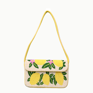 Sacs à bandoulière brodés pour femmes, sacs de soirée pour filles, sac à main bohème brodé citron, sac à bandoulière perlé en verre pour femmes - Product Image 1