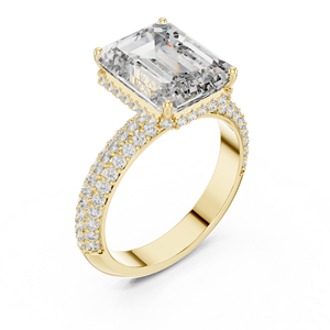 Anillo de diamantes cultivados en laboratorio con corte esmeralda de 5 quilates para mujer, banda de oro amarillo con diamantes laterales, certificado IGI, joyería clásica de compromiso. - Product Image 6