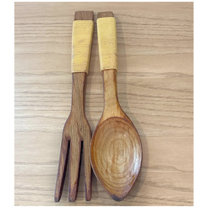 Wooden Salad <b>Server</b> Set - 2-Piece Acacia Wood Salad Spoon & Fork <b>Food</b>-Safe for Salad Pasta Fruit Home & Kitchen Use Fork & Spoon - Product Image 1