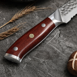 Cuchillo de Pan Personalizable de Acero de Damasco, Ambidiestro, Moderno, para Cocina, con Mango de Madera de Palisandro, Funda de Cuero, Apto para Lavavajillas - Product Image 3