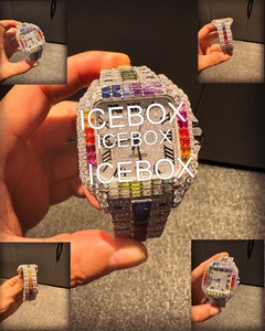 Montre Moissanite Carrée Sertie de Pierres, Cadran en Verre, Boîtier en Acier Inoxydable, Fermoir de Bracelet, Résistance à l'Eau 10 ATM, Style Hip Hop - Product Image 3