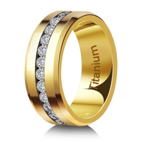 Titanium Ring with Center Channel Set Zirconia Eternity Band, 8mm Flat Wedding Band for Men Women, Wholesale Luxury Jewelry