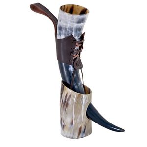 Chope en corne authentique de style Viking, faite à la main, rustique, pour bière, cidre, vin, décoration de bar et cadeau pour les amateurs - Product Image 4