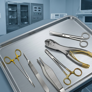 Ensemble d'instruments chirurgicaux de qualité supérieure en acier inoxydable avec poignée dorée, ciseaux chirurgicaux, pinces, porte-aiguilles, manche de scalpel - Product Image 2