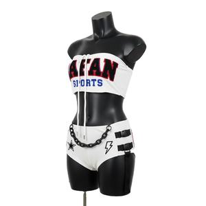 ชุดบิกินี่ผู้หญิงผ้าฝ้ายผสมโพลีเอสเตอร์เกรดพรีเมียม สีขาวดำ ปักลายเชนีล พร้อมปักโลโก้ตามสั่ง - Product Image 4