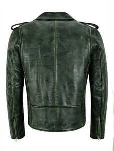 Veste de motard en cuir vert pour homme avec fermeture éclair et poche poitrine - Product Image 2