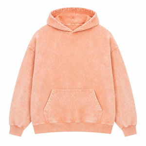 Pull-over uni vintage délavé effet usé respirant avec logo personnalisé style streetwear hip-hop en molleton bouclette 100 % coton 350 g/m² épais - Product Image 4