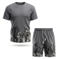 Ensembles de T-shirts Homme Personnalisés OEM pour l'Automne, 100% Coton/Polyester, Séchage Rapide, Impression Numérique, Col Tombant, Coupe Oversize