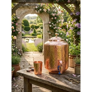 Distributeur d'eau en cuivre tendance avec couvercle, finition martelée, style vintage, grande capacité, pour usage domestique - Product Image 5