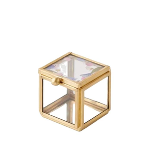 Best sell Vintage Small Square Glass Jewelry <b>Box</b> with <b>Floral</b> Lid Gold Brass Frame and Mirrored Bottom Trinket Keepsake Organizer - Product Image 4