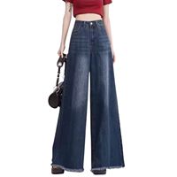 Jeans de mezclilla de cintura alta y pierna ancha para mujer al por mayor, transpirables, estilo acampanado personalizado, suaves, lavados con arena, casuales, lavables, OEM ODM