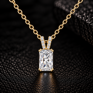 Pendentif en diamant de laboratoire taille émeraude, or massif 14K, solitaire pavé avec attache en V, DEF VVS 2.10CT, certifié IGI, cadeau de mariage, ODM - Product Image 1