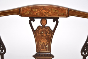 Elegant Antique Style Settee Featuring Traditional Scroll <b>Arms</b> and Decorative Brass Nailhead Trim - Product Image 4