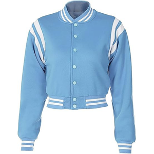 เสื้อแจ็คเก็ตวาร์ซิตี้แบบครอปสำหรับผู้หญิง ปักโลโก้ คุณภาพสูง ทำจากผ้าขนสัตว์ - Product Image 1