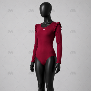 Justaucorps rouge à manches longues et volants pour femme, en Lycra, pour la danse, l'entraînement et la scène (adulte) - Product Image 5