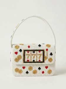 Sac à main rectangulaire en toile brodé à la main avec motif carte 777 pour les soirées - Product Image 2