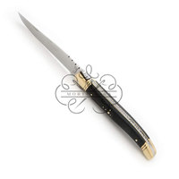 Couteau de poche pliant Laguiole, lame en acier inoxydable 440c, lame en damas, personnalisable, manche en micarta pour bricolage