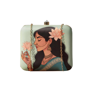 Bolso de Mano Tipo Clutch con Estampado de Loto Verde Pastel, Diseño Étnico, para Fiestas, para Mujer - Product Image 1