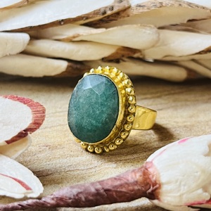 Latest Design Boho Beaded Tribal Brass Wedding Gift Malachite <b>Cocktail</b> Statement <b>Ring</b> 18K <b>Gold</b> Plated Women Wholesale/OEM - Product Image 3