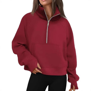 Sweat-shirt personnalisé pour femme en polyester/coton, col zippé 1/4, style streetwear, automne-hiver, manches raglan, coupe oversize - Product Image 3