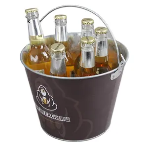 Balde de gelo redondo 5l 8l 10l, luxuoso, galvanizado, de metal, cerveja, boate, preto