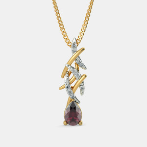 Yellow Gold <b>Ruby</b> Teardrop Lab Grown Diamond Leaf Pendant <b>Necklace</b> - Product Image 1