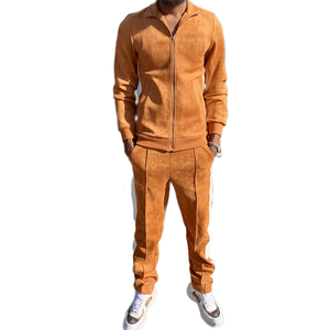 Men's Suede Jacket and Pants Tracksuit 2 Piece Set Full <b>Zip</b> Casual Athletic Outfit Side Stripe Slim Fit Jogging Sportswear - Product Image 5