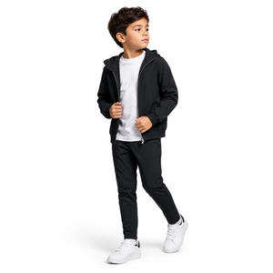 Conjunto de chándal con capucha estampado para niños, color liso, cierre con cordón, manga larga, ropa informal de otoño, transpirable y ligero - Product Image 2