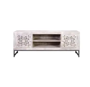 Best Modern Design Pure Solid Wood Distressed White Wood TV Stand with 1 Drawer TV Cabinet White Color