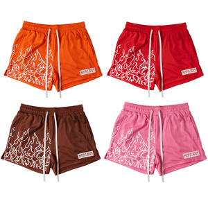 Men's Printed Flame <b>Shorts</b> Breathable Mesh Drawstring Casual <b>Short</b> Pants Mid Waist Elastic Band Sportwear - Product Image 1