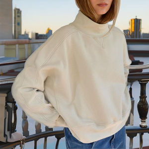 Sudadera con capucha de gran tamaño para mujer, Túnica de cuello simulado, jersey liso de algodón, Tops, elementos esenciales bordados, longitud de ropa personalizada - Product Image 1
