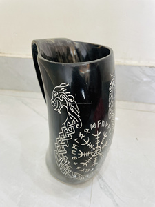 แก้วเบียร์ทำมือจากเขาควายขัดเงา ลายโลโก้ออดิน แกะสลักด้วยมือ ของแท้ ดีไซน์โบราณ ราคาถูก ที่นี่ ขายดีอันดับต้นๆ - Product Image 4