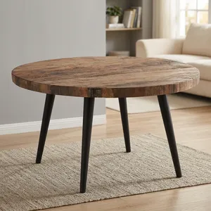 Round Wood <b>Coffee</b> <b>Table</b> with Black Metal <b>Legs</b> Midcentury Modern Handmade Living Room Furniture - Product Image 4
