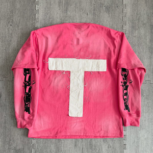 เสื้อยืดผ้าคอตตอนใส่ได้ทั้งผู้ชายและผู้หญิงเสื้อผ้าแนวสตรีทสองชั้นขนาดใหญ่พิเศษใส่ได้ทั้งชายและ100% ใส่ได้ทั้งชายและหญิงโลโก้ที่กำหนดเอง - Product Image 5