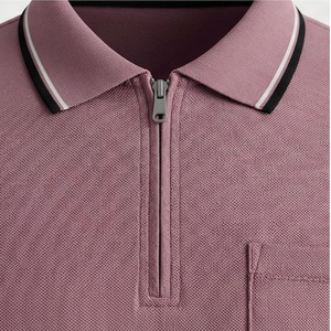Polo à manches courtes rose pour homme avec poche, tricoté, design uni, coupe classique - Product Image 4