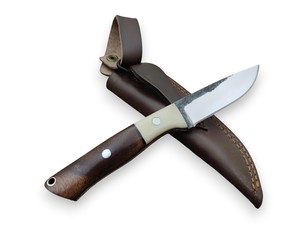 Handmade High Carbon Steel Bushcraft <b>Knife</b> with Rosewood & <b>Bone</b> <b>Handle</b> & Leather Sheath Wholesale OEM Fixed Blade Knfe - Product Image 3