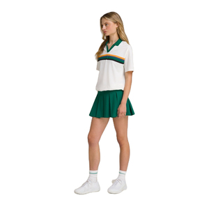 Conjunto Deportivo de Falda Verde y Camiseta Polo Blanca con Cuello en V para Mujer, Ropa Deportiva Transpirable de Algodón para Adultos - Product Image 2
