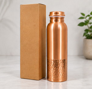 Bouteille d'eau en cuivre pur de qualité supérieure avec base martelée, bouteille à boire en cuivre ayurvédique faite à la main, bouchon à vis anti-fuite, réutilisable - Product Image 3