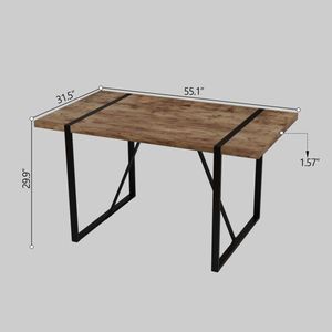 Mesa de Comedor Rectangular Moderna de Estilo Rústico Industrial de 55 Pulgadas, Tablero de Madera de Ingeniería MDF de 1.5 Pulgadas de Grosor, Color Madera Oscura, Capacidad para 4-6 Personas, Color Negro - Product Image 5