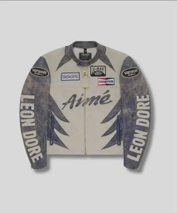 Chaqueta de Motociclista Aim Leon Dore X Vanson, de Cuero Vacuno Negro, Ecológica, Resistente al Viento, Estilo Clásico Urbano - Product Image 1
