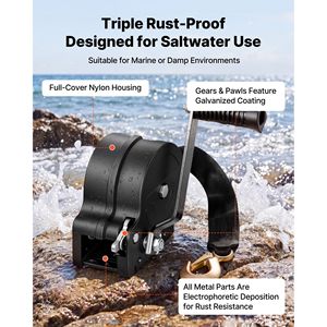 Treuil manuel robuste pour bateau, capacité 1600 lb, avec sangle en polyester orange de 20 pieds, à cliquet bidirectionnel portable, 2 vitesses - Product Image 5