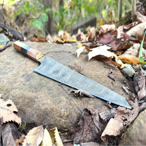 Couteau de Chef de Cuisine en Acier Damas Fait Main, Lame à Motif Durable, Étui en Cuir Écologique, Haute Qualité, Ergonomique pour Droitier - Product Image 6