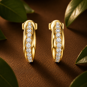 Custom Jewelry 18K <b>Solid</b> Gold Lab Grown Diamond Half <b>Hoop</b> <b>Earrings</b> Round Cut Diamond Screw Back <b>Earrings</b> Fine Jewelry for Womens - Product Image 3